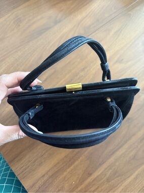 Black Velvet Mini Top-Handle Bag with Gold Accent